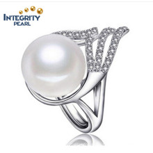 925 Silver Freshwater Pearl Ring Simple Design Pearl Ring AAA 10-11mm Button White Pearl Rings